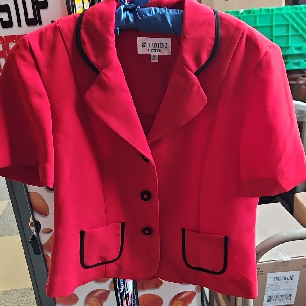 Studio I Women's Red Blazer with Black Details